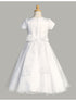 Girls White Short Sleeve Crystal Organza Plus Size Communion Dress 10.5-16.5 - SophiasStyle.com